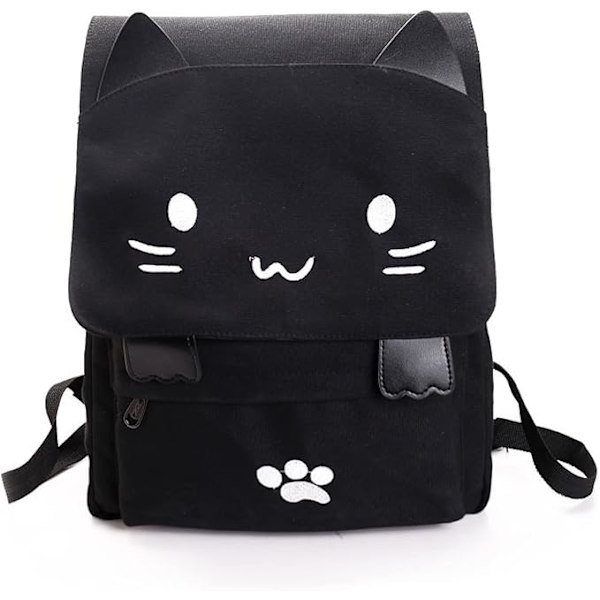 ryggsäck katt estetisk katt anime mjau djur skolmaterial japansk bokväska svart stor kapacitet vit