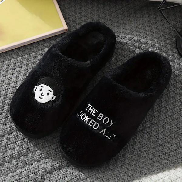 1 par damtofflor med tecknat mönster, söta slip on plyschfodrade skor, bekväma inomhusskor white EU40 41
