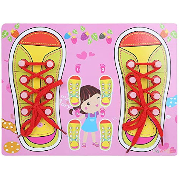 Lære At Binde Sko Legetøj Træ Puslespil Sko Bindings Øvelse Baby Tidlig Læring Pædagogisk Legetøj (qzm-pink Snørebånd) Nyhed Og Sjovt Legetøj Qzm-pink Laces