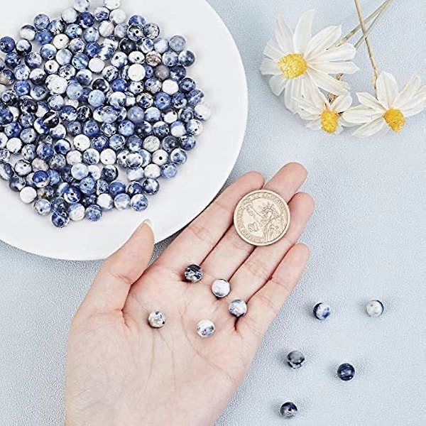 200 stk. 8mm Naturlige Blå-Åre Steinperler Sodalittperler Runde Løse Edelstensperler Energistein for Armbånd Halskjede Smykkefremstilling