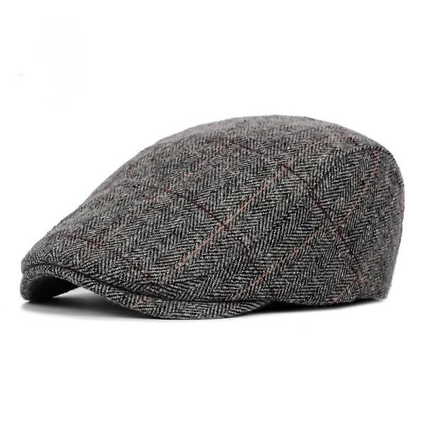 Sztxj Herrkeps Klassisk Herringbone Tweed Ullblandad Platt Hatt