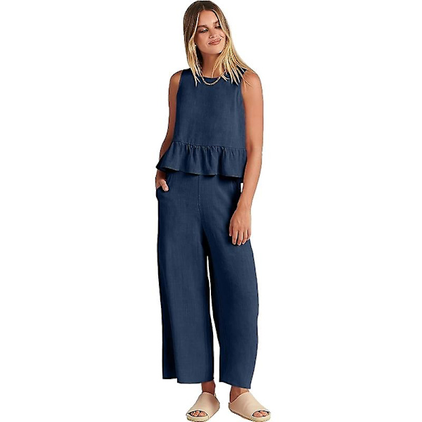Sommersæt til kvinder, 2-delt, afslappet tanktop og bukser Navy M