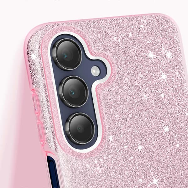 Glitterdeksel til Galaxy A15, tynt silikondeksel, rosa