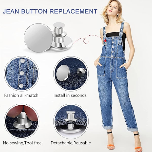 12 Sett Jeansknapper, Ingen Sying Nødvendig, Strammere for Løse Jeans, Justerbare Knapper for Jeans