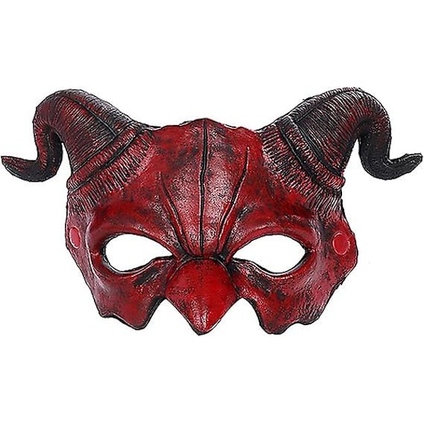 Halloween Halvmask Skräckdjur, Demonmask Fårullshorn Spöke Djävul Grimas, Påskskräck Huvudbonad Festival Cosplay Party Kostymrekvisita för Vuxna