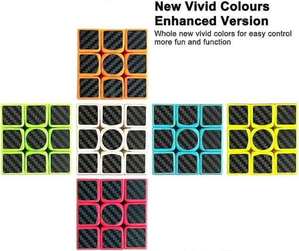Speed Cube 3x3x3 Magic Carbon Fiber Sticker Smooth Cube, Forbedret Versjon Svart - Pakke med 2