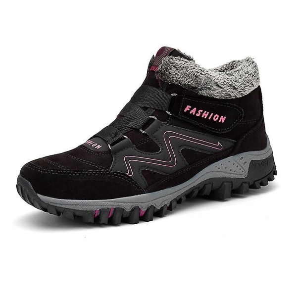 Snørestøvler for kvinner, vanntette, slip-on, pelsforede sneakers, varme vintersko 2K6137 BlackRed 41