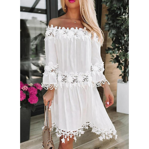 Dame Casual Off Shoulder Blondekjole, Bryllups Aftenfest Kjoler Black M