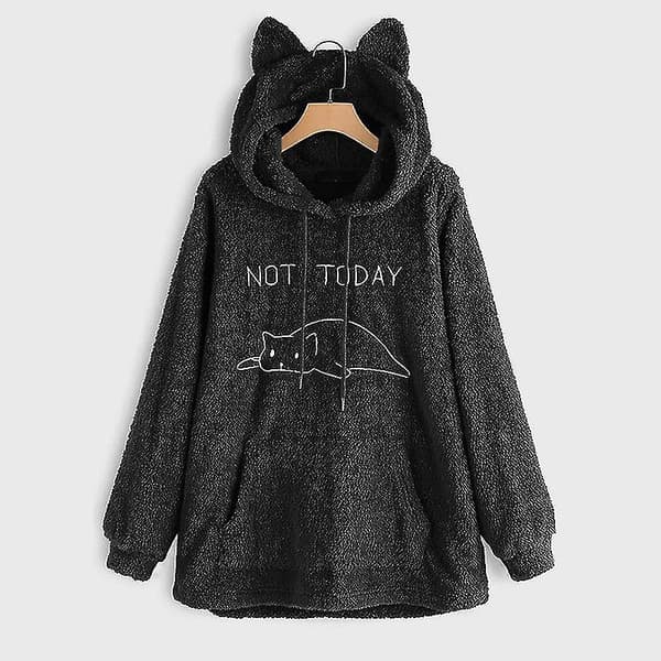 Oversize Fleece Hættetrøje Med Katteører Kvinder Efterår Vinter Pullover Dobbeltsidet Plys 5XL Navy Blue