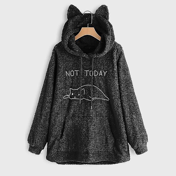 Oversized Fleece Huppari Kissankorvilla Naisten Syksy Talvi Pusero Kaksipuolinen Pehmo L Wine Red