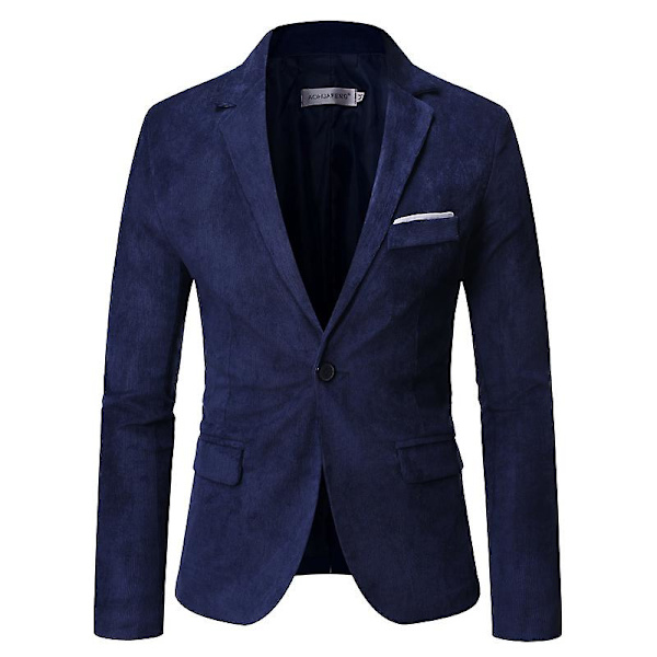 Miesten rento vakosamettibleiseri, slim fit -urheilutakki Navy M