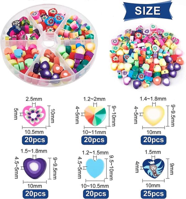 125 stk. Polymer Ler Perler Hjerteform Håndlavede Polymer Ler Perler Blomstermønster Bløde