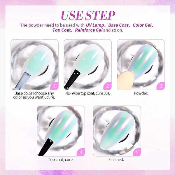 Nagelpulver Metall Spegel Mjöl Holografiskt Pigmentpulver Nagelkonst Dekoration Set 4 Lådor Set4