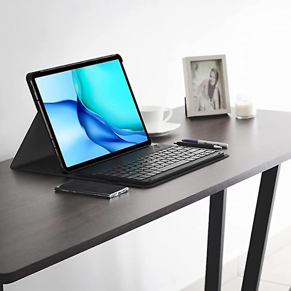 Bluetooth Lysende Tastatur For Tab Galaxy A7 Lite 8.7 Tommer, svart