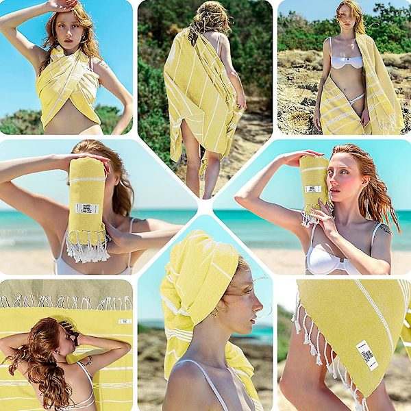 Turkiskt strandlakan Överdimensionerat 90*180cm 100% Bomull Sandfritt  Simhandduk Lätt Reshandduk Bright yellow