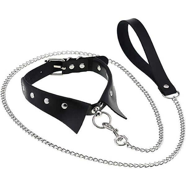 Punk Hauling Chain Pu Läder Krage Halsband Halsrem Goth Nattklubb Goth Koppel Bälten Justerbar Storlek