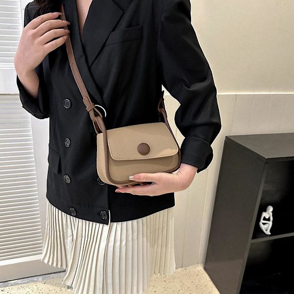 Ny Trend Mode Simpel Skuldertaske Fritid Pendler Kunstlæder Skuldertaske Dark khaki