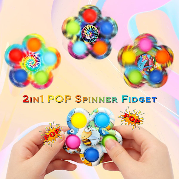 Pop Fidget Spinner, Push Bubble Spinner Enkla Fidget Popper Spinners För Stressavlastning, Fidget Leksak Med Tryckbubbla För Vuxna Barn (12-pack)