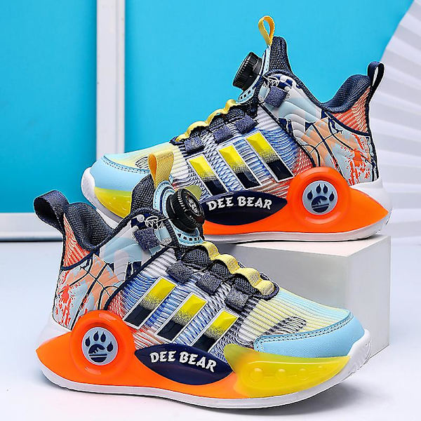 Pojkar Basketbollskor Hög Ovandel Andas Sport Skor Anti Slip Mode Sneakers 3F299 Orange EU 39