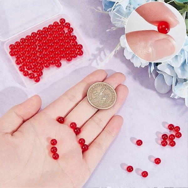 100 st Glaskvartspärlor 6mm Kvartspärlor Röda Oborrade Runda Glaspärlor Inget Hål Kristallklara Glascharm Pärlor för DIY Smyckestillverkning
