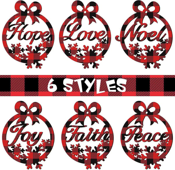 30 Styk Julepynt Bulk Træpynt Julehåndværk Julehulepynt Buffalo Plaid Træpynt (Sort-Rød)