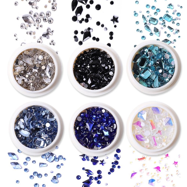 6 Æsker med Flade Negle Rhinestones Negle Ædelsten Glas Krystal Rhinestone Negle 3d Negle Sten Negle Diamant Negle Smykker Negle Kunst Dekoration DIY Proces Set3