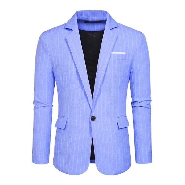 Herre Blazer Slim Fit Jakke, Enkeltspent Blazer med Én Knapp Blue L