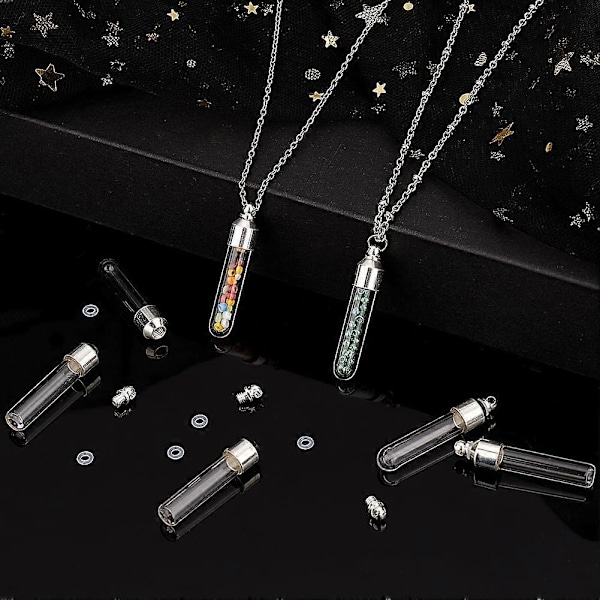 12 Set Glasflaska Hänge med Skruvlock Hängande Hänge Önskeflaskor 1,3 Tum Ihålig Glasflaska Charm med Silverlock för DIY Örhängen Hänge C