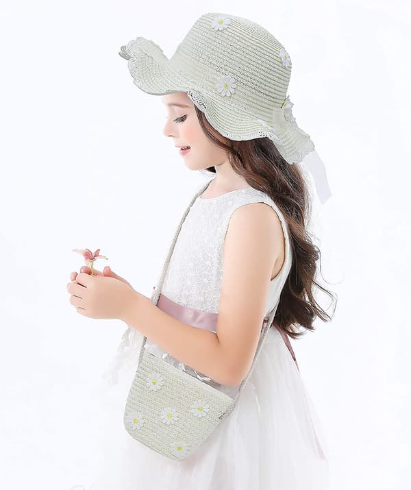 Flickor Halmhatt Sommar Strandhattar Halm Med Fickset