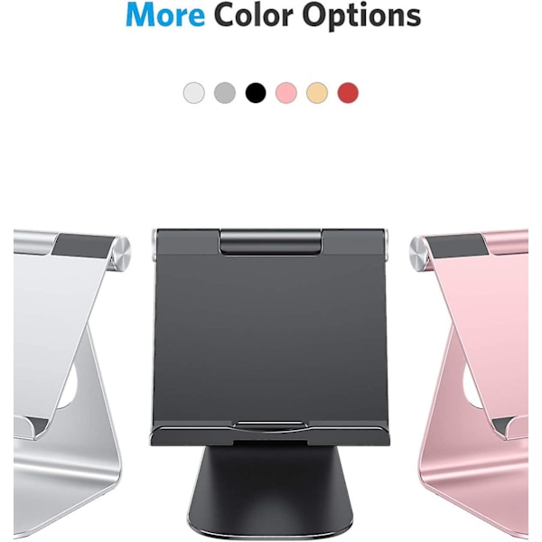 Justerbar Tablet Holder, Minimalistisk Tablet Dock i Aluminium til Skrivebord, Kompatibel med Ny iPad 10.9/10.2 iPad Pro 12.9/11, iPad Air 5/Mini 6, Sort