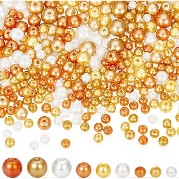 1 Æske 700 stk. 4/6/8 mm Glasperleperler Karamel Orange Gul Rund Løs Spacer Perleforsyninger til DIY Efterårssmykkefremstilling Halskæder Armbånd Øre