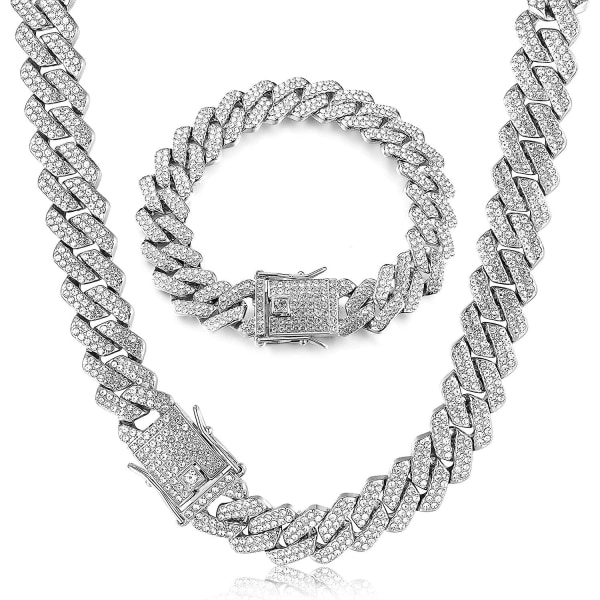 Kubansk länkkedja Iced Out för män 14mm Kubansk länk Choker Halsband Armband Set 18k Guldpläterade Smycken 41cm 51Cm