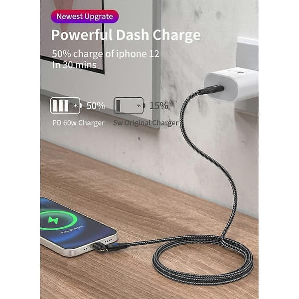 3-i-1 PD 60W Magnetisk Kabel 3A Snabbladdning Typ C Till Typ C För Micro USB