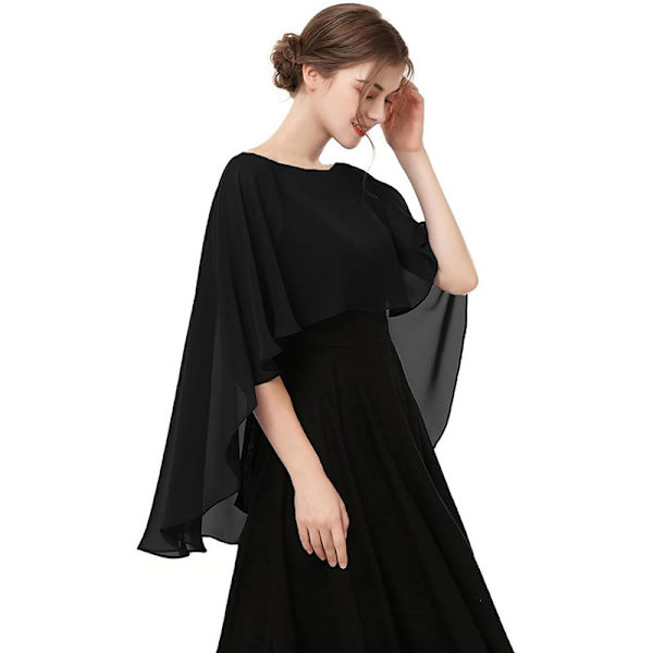 Kvinnors Capelet, Chiffong Cape, Sjal och Wraps för Aftonklänning Bröllopsklänningar svart