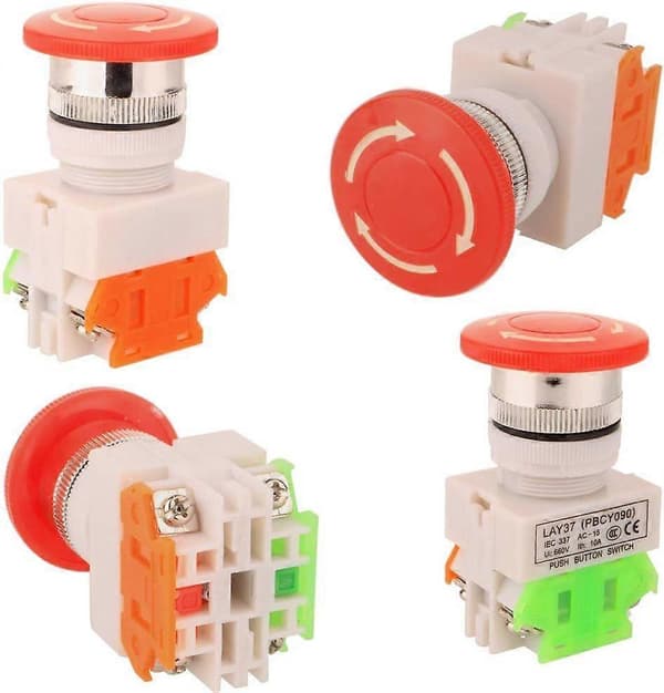 2 stk AC 660V 10A 22mm Nødstopp trykknapp NO/NC Rød sopphette