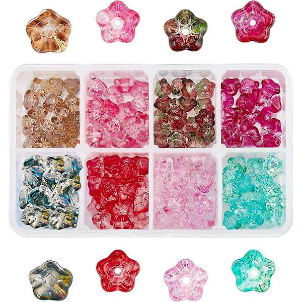 160 stk. Krystallblomst Glassperler 8mm Trompet Glassperler Bulk Klokke Blomst Avstandsperler for DIY Perleprosjekter Armbånd Halskjeder Øredobber Smykker