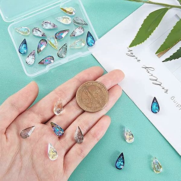24 stk. Dråbeformede Krystaller Charms Facetterede Glasperler Lysekrone Rhinestone Vedhæng Dele Perler Guirlande Hængende Perleforhæng til Bryllup Hjem Bord P