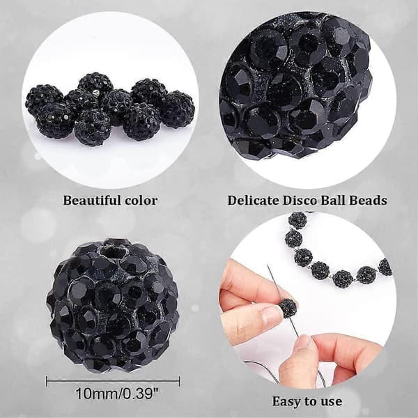 100 stk. sorte rhinestone perler 10 mm sorte lerperler polymer krystalperler