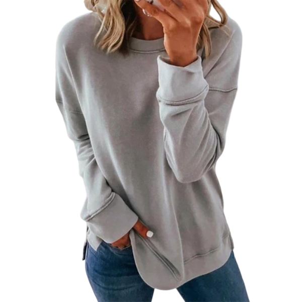 Dame 2022 Efterår Vinter Hættetrøje Tyk Sweatshirt Dame Toppe Løs Afslappet Rund 4XL Light Grey