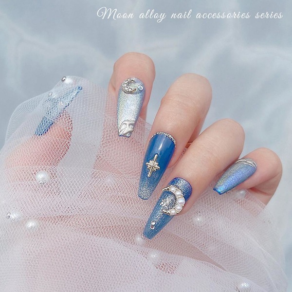 Nagelkonst Charms Pärla Måne Legering Diamant Nagelborr Strass Kristaller Nagelkonst Dekorationer 60 st För Diy Nagelkonst Manikyr Smyckestillverkning Hantverk silvery