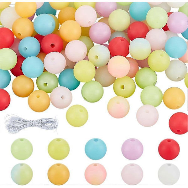 100 stk. 10 farger Selvlysende Silikonperler 12mm Fargerike Runde Kuleperler Selvlysende i Mørket Avstandsperler Silikon Fokusperler Løse Gummikuler for Halskjede