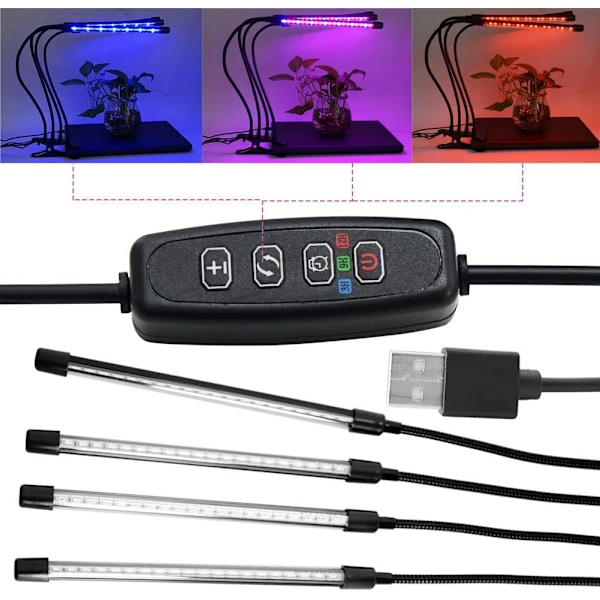 LED Växtlampa, Timer, 10 Dimmerlägen, Växtlampa för Inomhusväxter med Fullt Spektrum & Rött Blått Spektrum, Justerbar Svanhals