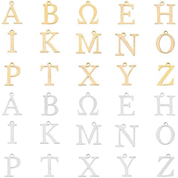 30 stk. 15 Stilarter 2 Farver Metal Bogstav Charms 304 Rustfrit Stål Vedhæng og Græske Alfabet Charms