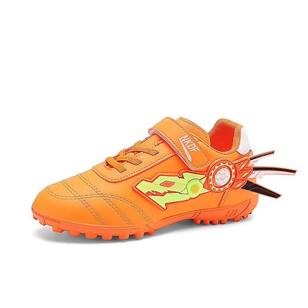 Drenge Piger Fodboldstøvler Anti-Slip Fodboldstøvler Knopper Græs Fodbold Sneakers y210 Orange EU 35