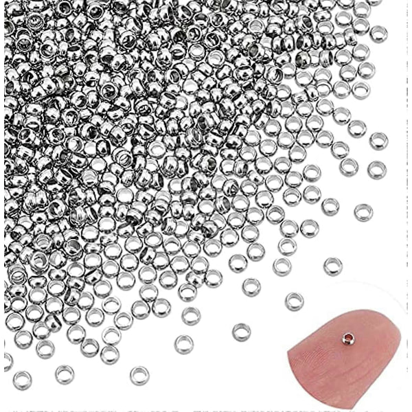 800 stk. Glatte Runde Perler 2mm Avstandsperler 304 Rustfritt Stål Løse Perler Metallstopperperler Metallarmbånd Perle for Halskjede Armbånd Øredobber Maki