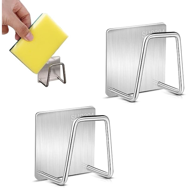 Självhäftande svamphållare, 2 stycken svamphållare , svamphållare kök utan borrning diskbänksorganisatör (silver)
