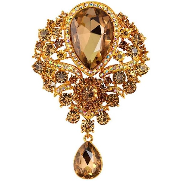 Bröllop Brud Stor Kristall Rhinestone Bukett Brosch Pin För Kvinnor (champagne)