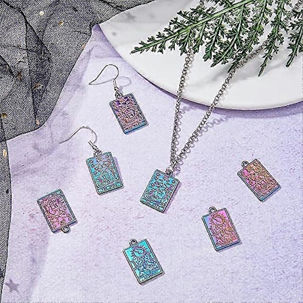 20 stk. 2 Stilarter Tarotkort Charms Rack Plating Legering Vedhæng Stjerne og Luna Charms Regnbue Rektangel