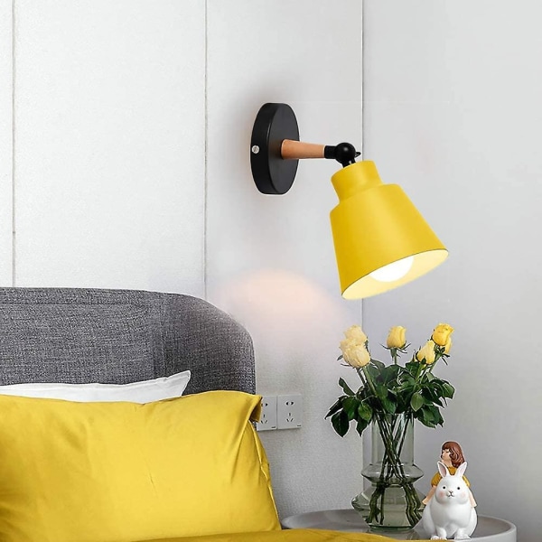 Modern vägglampa inomhus skandinavisk design i trä och järn, vägglampa för sovrum vardagsrumsdekoration-e27 (gul)
