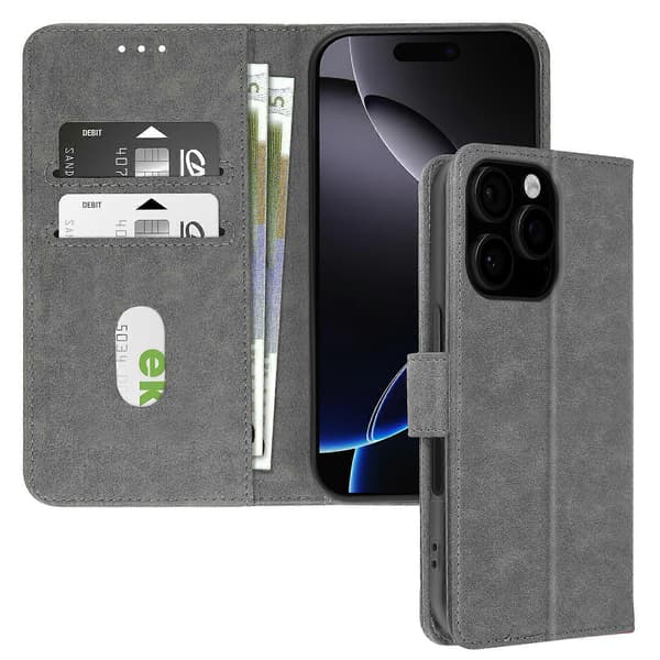 Etui til iPhone 16 Pro Clapet Wallet og Videoholder, Grå
